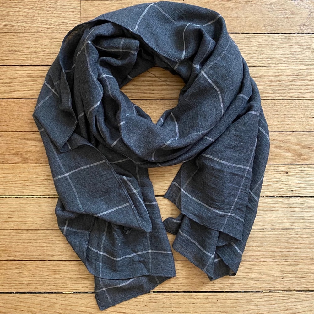 Charcoal Scarf with white stripes